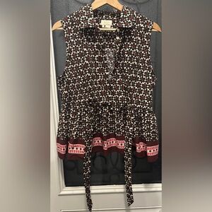 Kate Spade Rambling Roses Floral Tile Peplum Top Hot Cocoa Size XL